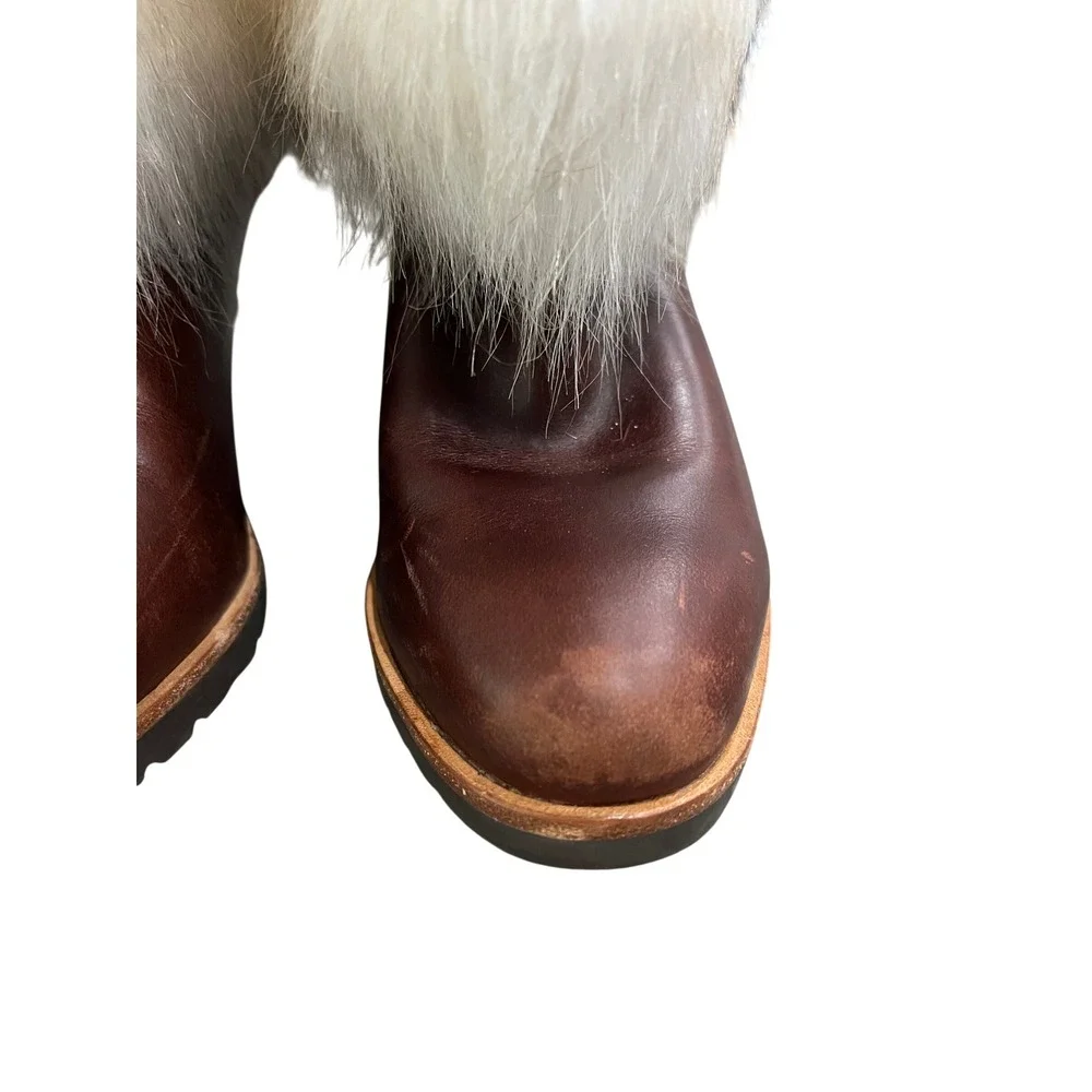 Sorel Faux Fur Trim Brown Leather Wedge Winter Boots Lug Mid Calf Womens‎ 6.5